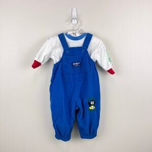 Vintage OshKosh B'gosh Blue Corduroy Winter Overalls Penguin Bear 3-6 Months USA